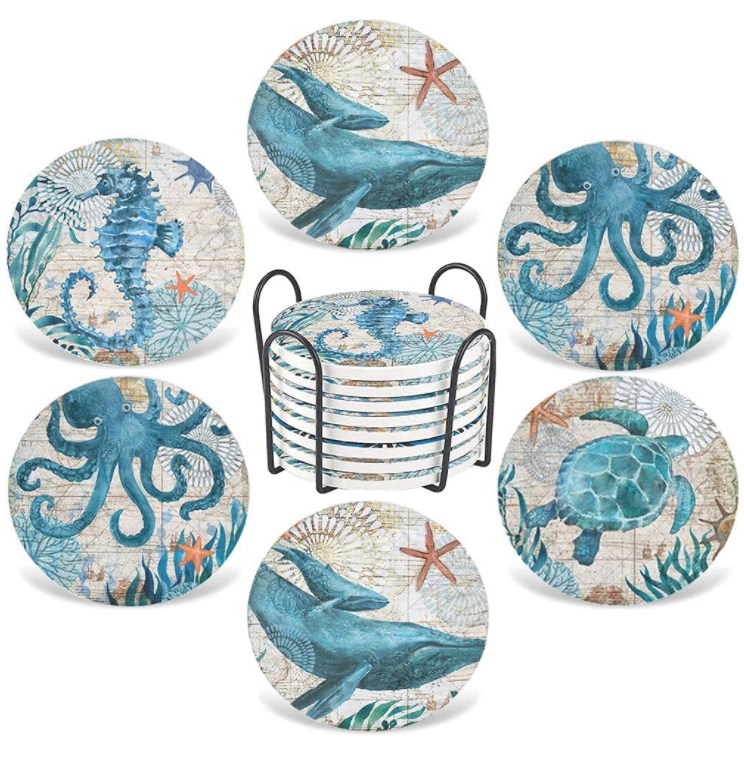 OEM Customized Ocean Themed Ceramic Coaster Set